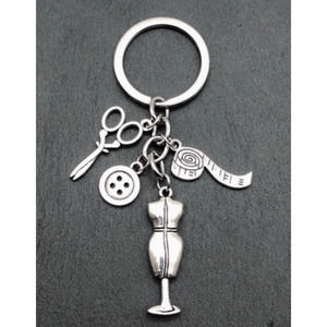 4/$20 Mannequin Sewing Sew Tape Measure Button Scissors KeyChain Keyring Charms